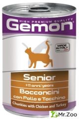 Gemon (Гемон) консервы для пожилых кошек, кусочки курицы с индейкой 415 гр