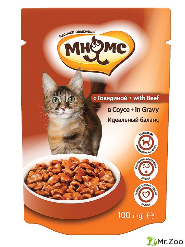 Мнямс паучи Идеальный баланс с говядиной в соусе для взрослых кошек