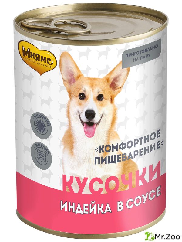 Мнямс консервы Комфортное пищеварение кусочки в соусе с индейкой для собак всех пород