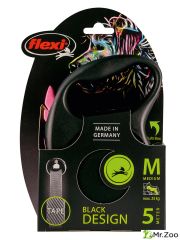 Поводок-рулетка Flexi Black Design M. Лента 5 м. для собак до 25 кг. Розовый