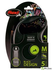 Поводок-рулетка Flexi Black Design M. Лента 5 м. для собак до 25 кг. Серебряный