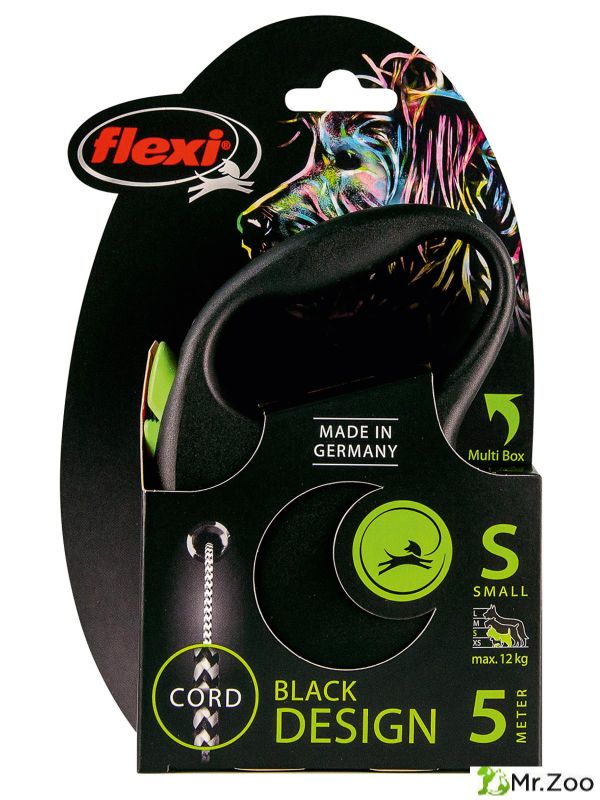 Поводок-рулетка Flexi Black Design S. Трос 5 м. для собак до 12 кг. Зеленый