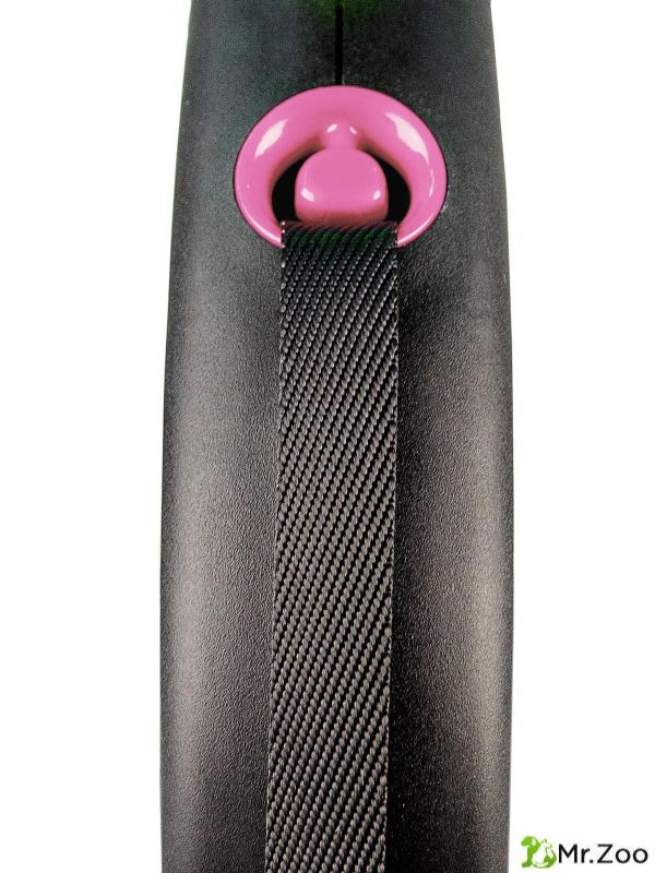 Поводок-рулетка Flexi Black Design S. Трос 5 м. для собак до 12 кг. Розовый