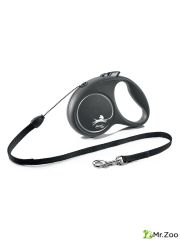Поводок-рулетка Flexi Black Design S. Трос 5 м. для собак до 12 кг. Серебряный