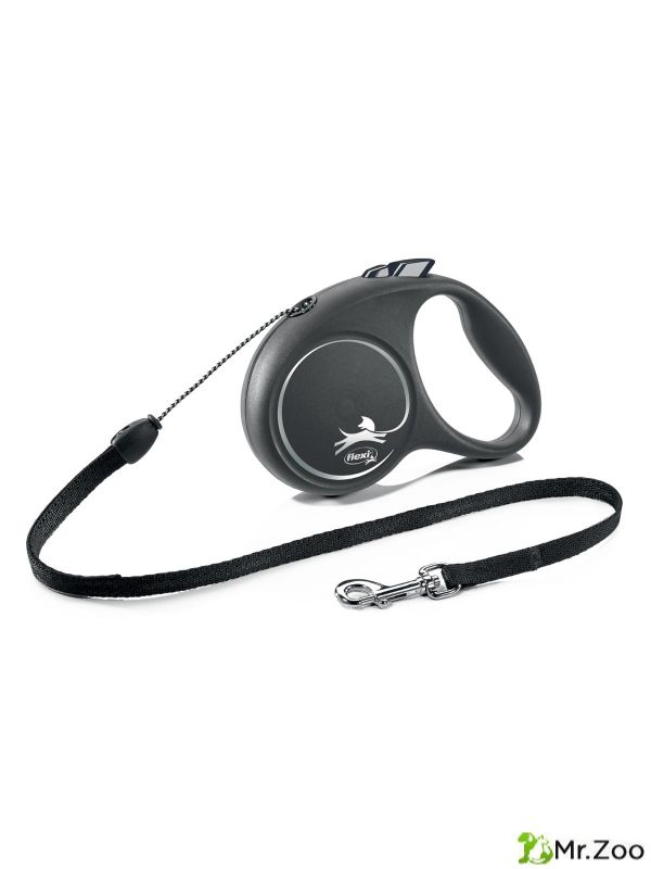 Поводок-рулетка Flexi Black Design S. Трос 5 м. для собак до 12 кг. Серебряный