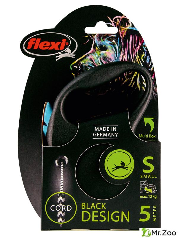 Поводок-рулетка Flexi Black Design S. Трос 5 м. для собак до 12 кг. Синий