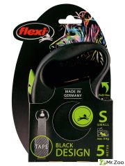 Поводок-рулетка Flexi Black Design S. Лента 5 м. для собак до 15 кг. Зеленый