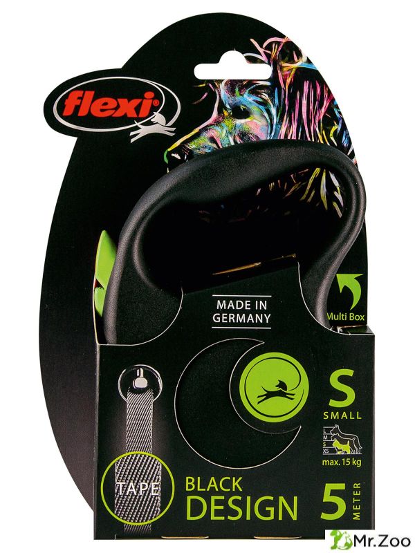 Поводок-рулетка Flexi Black Design S. Лента 5 м. для собак до 15 кг. Зеленый