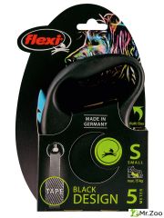 Поводок-рулетка Flexi Black Design S. Лента 5 м. для собак до 15 кг. Синий