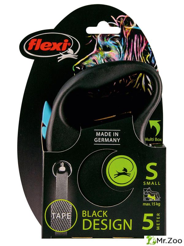 Поводок-рулетка Flexi Black Design S. Лента 5 м. для собак до 15 кг. Синий