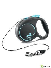 Поводок-рулетка Flexi Black Design XS. Трос 3 м. для собак до 8 кг. Синий