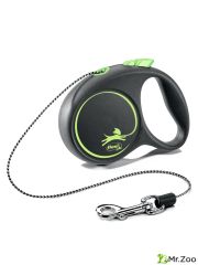 Поводок-рулетка Flexi Black Design XS. Трос 3 м. для собак до 8 кг. Зеленый