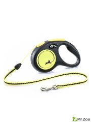 Поводок-рулетка Flexi New Neon S. Трос 5 м. для собак до 12 кг. Желтый
