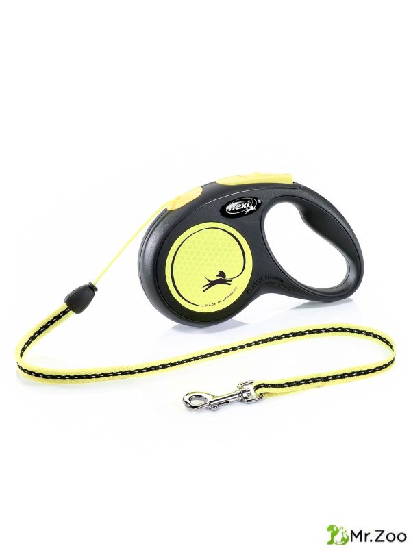 Поводок-рулетка Flexi New Neon S. Трос 5 м. для собак до 12 кг. Желтый