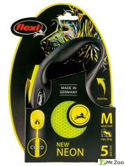 Поводок-рулетка Flexi New Neon M. Трос 5 м. для собак до 20 кг. Желтый
