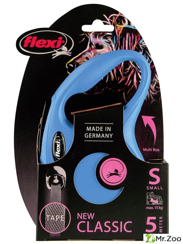 Поводок-рулетка Flexi New Classic S. Лента 5 м. для собак до 15 кг. Синий