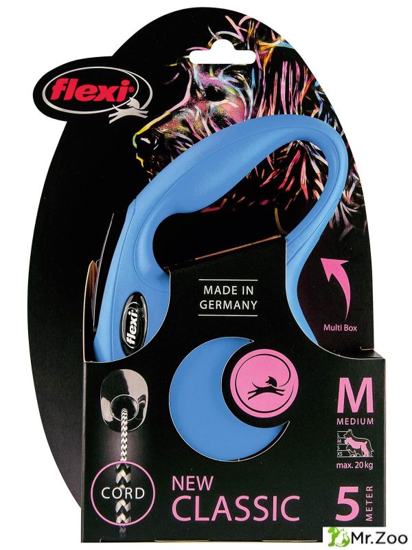 Поводок-рулетка Flexi New Classic S. Трос 5 м. для собак до 20 кг. Синий