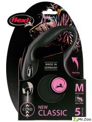 Поводок-рулетка Flexi New Classic S. Трос 5 м. для собак до 20 кг. Черный