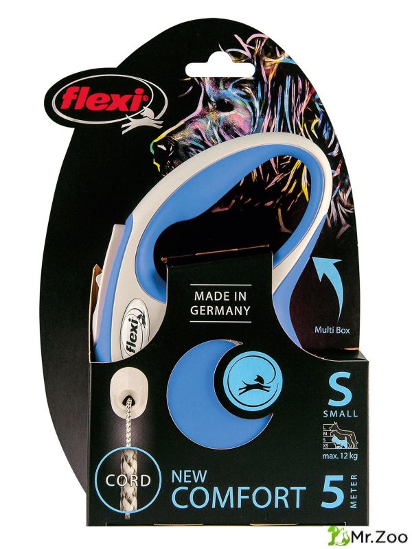 Поводок-рулетка Flexi New Comfort S. Трос 5 м. для собак до 12 кг. Синий