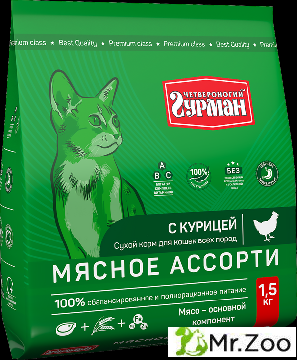 Корм сухой для кошек Четвероногий гурман "Мясное ассорти с курицей",