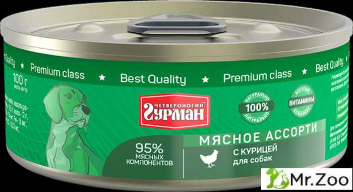 Корм консервированный для собак Четвероногий гурман "Мясное ассорти с курицей",