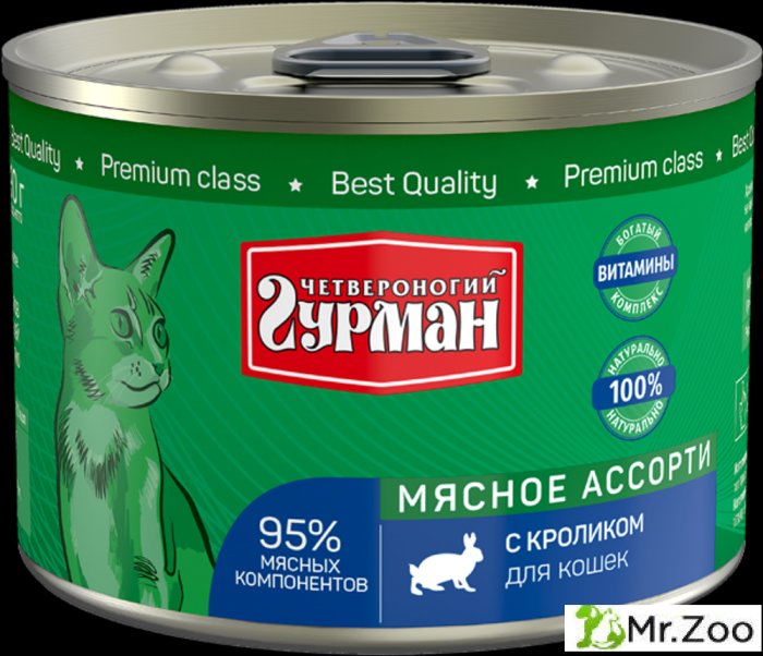 Корм консервированный для кошек Четвероногий гурман "Мясное ассорти с кроликом",