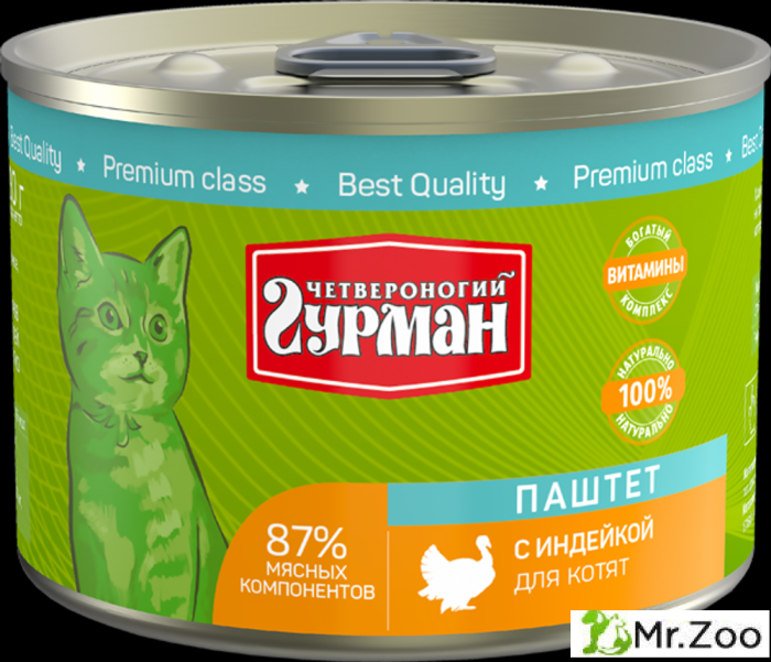 Корм консервированный для котят Четвероногий гурман "Паштет с индейкой",