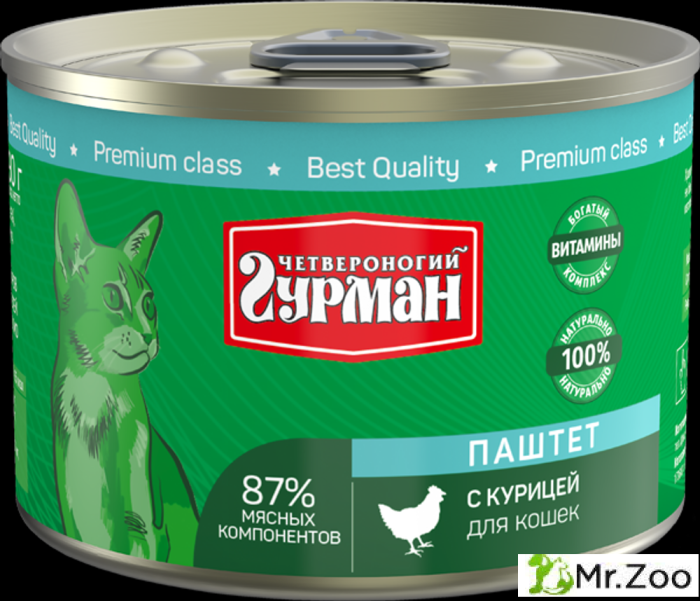 Корм консервированный для кошек Четвероногий гурман "Паштет с курицей",