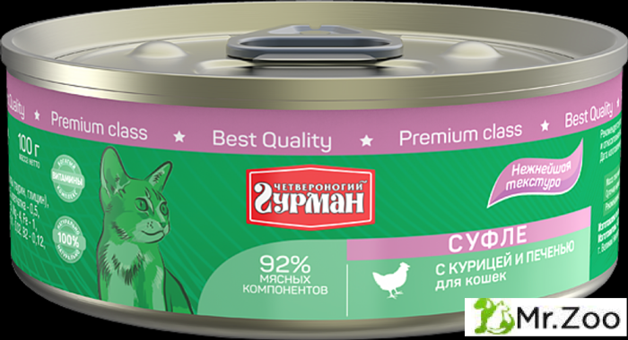Корм консервированный для кошек Четвероногий гурман "Суфле с курицей и печенью",