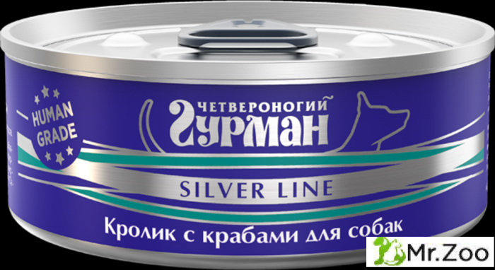 Корм консервированный для собак Четвероногий гурман "Silver line Кролик с крабами",