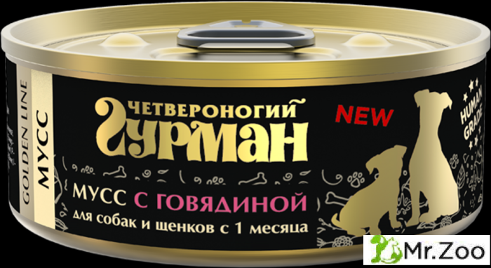Корм консервированный для собак и щенков Четвероногий гурман "Golden line Мусс с говядиной",