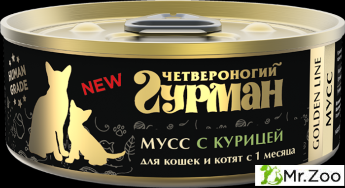 Корм консервированный для кошек и котят Четвероногий гурман "Golden line Мусс с курицей",