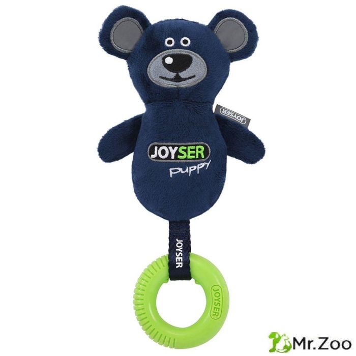 Игрушка для собак JOYSER Puppy Мишка с резиновым кольцом и пищалкой S/M синий, 21 см