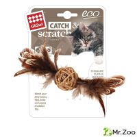 Gigwi CATCH & SCRATCH ECO  Игрушка для кошек Плетеный мячик с колокольчиком и перьями 13см