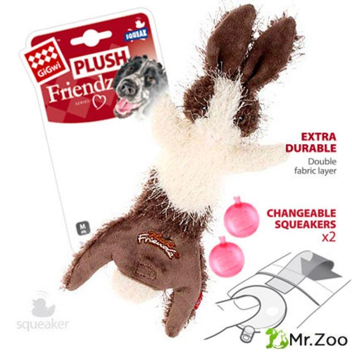 Gigwi PLUSH FRIENDZ игрушка для собак шкурка зайца со сменными пищалками 47 см