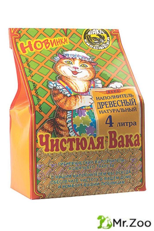 Наполнитель "Чистюля ВАКА" Древесный для кошек  4л бумажный пакет