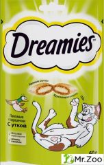 Лакомство Dreamies для кошек лакомые подушечки с уткой