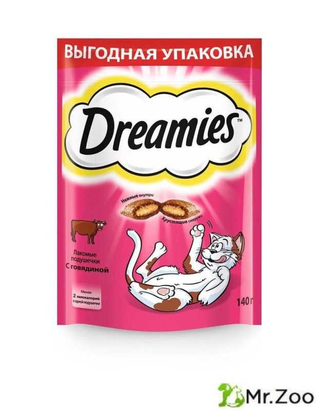 Лакомство Dreamies для кошек лакомые подушечки с говядиной