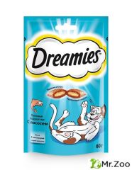 Лакомство Dreamies для кошек лакомые подушечки с лососем
