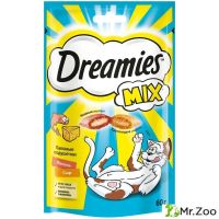 Лакомство Dreamies Mix для кошек лакомые подушечки с лососем и сыром