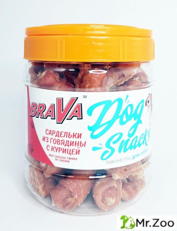 BRAVA Лакомство для собак сардельки из говядины с курицей