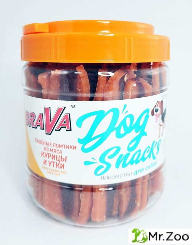BRAVA Лакомство для собак сушеные ломтики из мяса курицы и утки