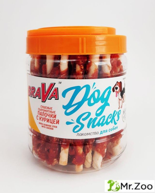 BRAVA Лакомство для собак сушеные сыромятные палочки с курицей