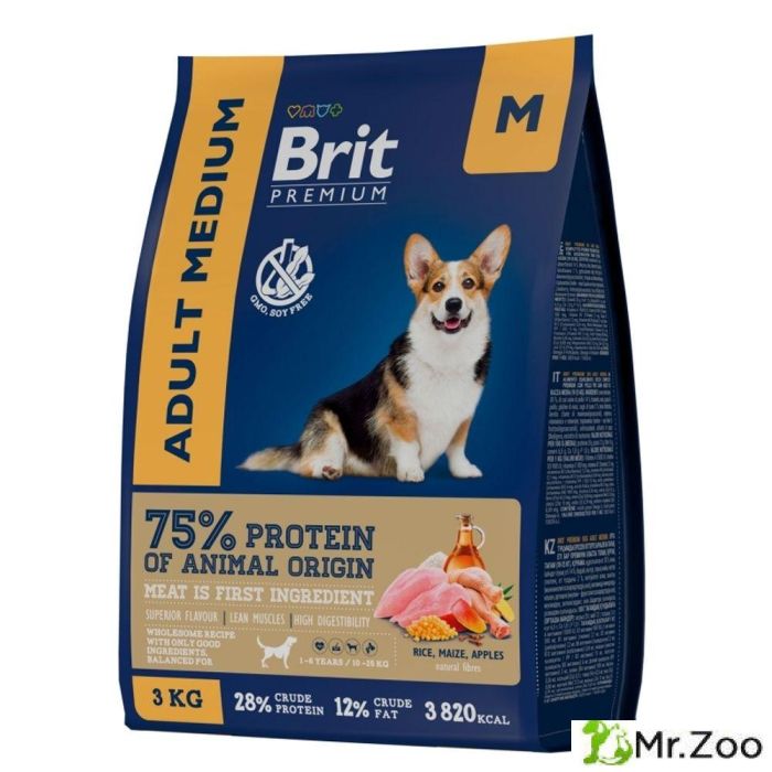 Сухой корм Brit Premium Dog Adult Medium с курицей для взрослых собак средних пород (10–25 кг)