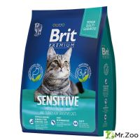 Сухой корм Brit Premium Cat Sensitive с ягнёнком и индейкой для взрослых кошек с чувствительным пищеворением