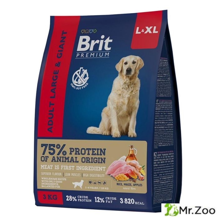 Сухой корм Brit Premium Dog  Adult Large and Giant для взрослых собак гиганстких пород с курицей 3кг