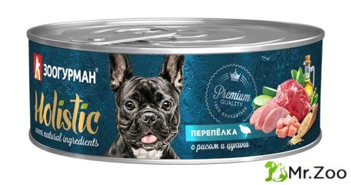 Зоогурман влажный корм для собак "Holistic" перепёлка с рисом и цукини