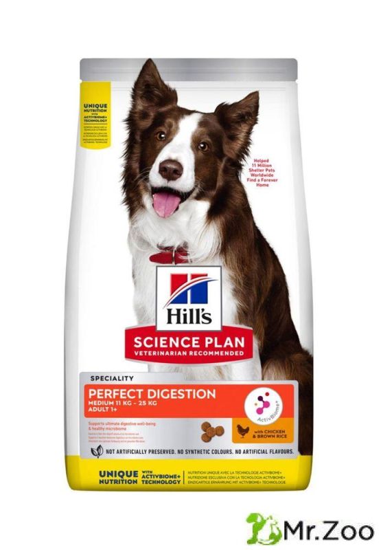 Сухой корм Hill's Science Plan Perfect Digestion для собак для поддержания здоровья пищеварения и питания микробиома, курица с коричневым рисом