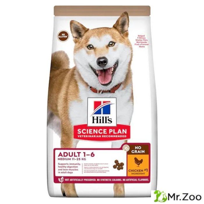 Сухой беззлаковый корм Hill's Science Plan No Grain для взрослых собак средних пород с курицей 2.5 кг