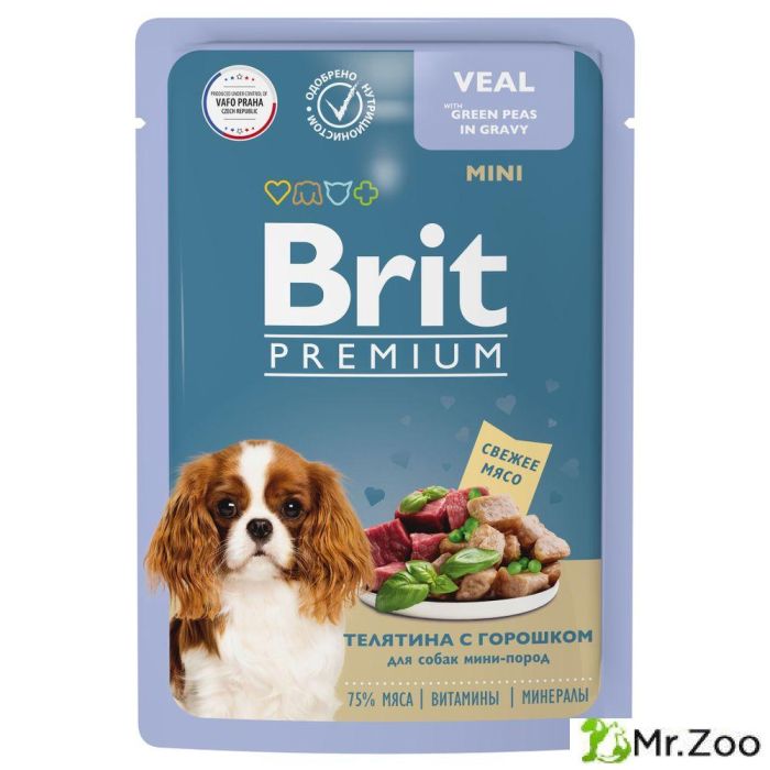 Brit Premium Пауч для взрослых собак мини пород телятина с зеленым горошком в соусе